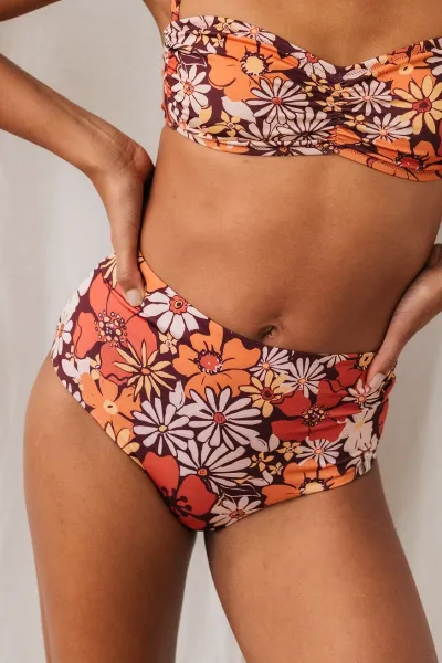 TWOTHIRDS TWOTHIRDS Damen vegan Bikini Bottom Saddle Retro Flower Brown