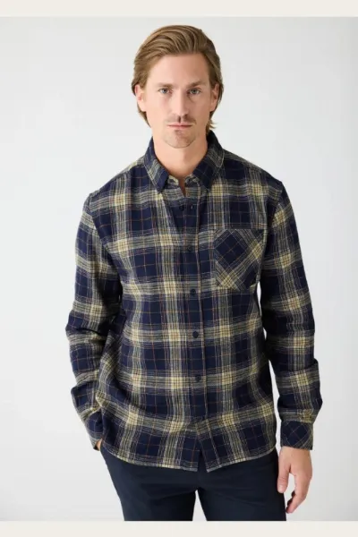 KnowledgeCotton Apparel KnowledgeCotton Apparel Herren vegan Hemd Flanell Dune Regular Karo Blau