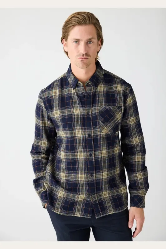 KnowledgeCotton Apparel KnowledgeCotton Apparel Herren vegan Hemd Flanell Dune Regular Karo Blau