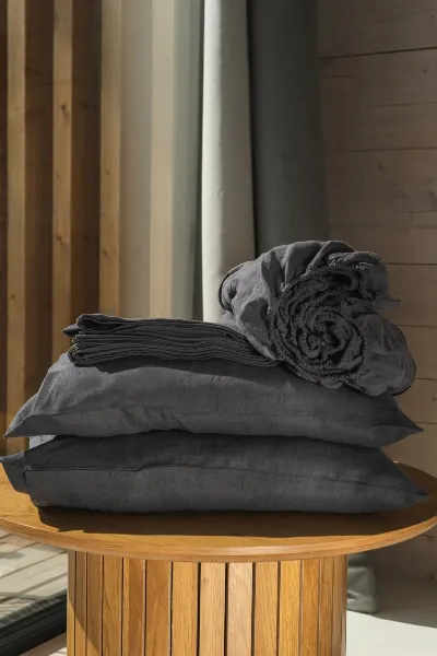 AmourLinen AmourLinen unisex vegan Set Bettlaken Holzkohle