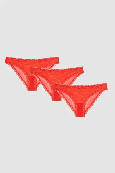 Understatement Understatement Damen vegan Multipack Bikini Slips Mesh Lace Trim Fiery Red