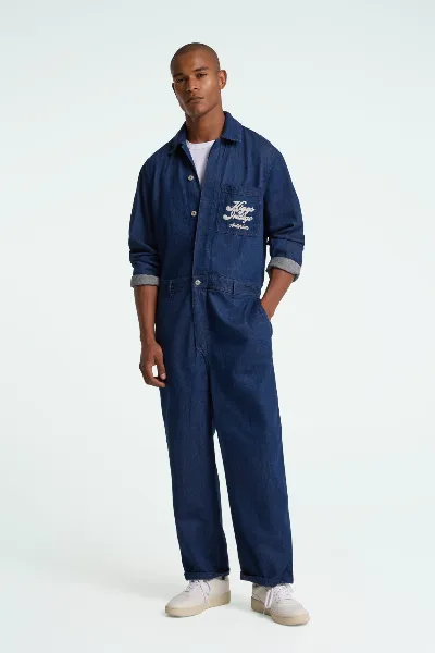 Kings Of Indigo Kings of Indigo Herren vegan Jumpsuit Vasili Hopcete Electric Rinse Crew Blau