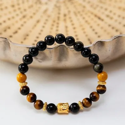 Divasya Divasya Armband Golden Buddha aus Obsidian, Mookait & Tigerauge