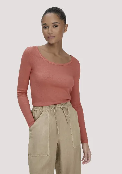 hessnatur hessnatur Damen Softrib Longsleeve Fitted aus Bio-Baumwolle und TENCEL™ Modal - orange