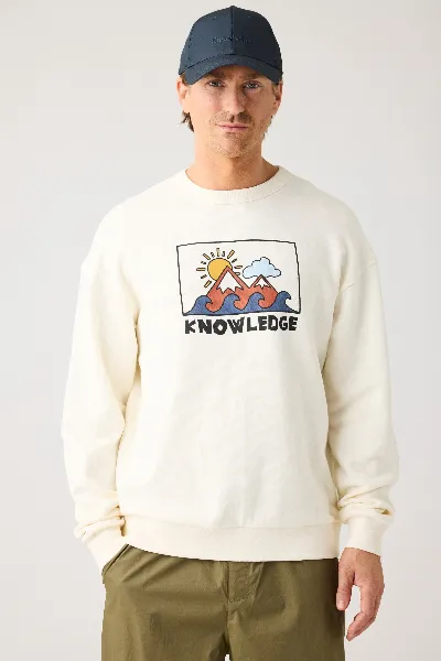 KnowledgeCotton Apparel KnowledgeCotton Apparel Herren vegan Sweatshirt Relaxed Bedruckter Rundhalsausschnitt Egret