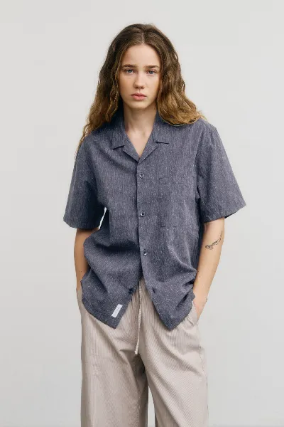 Rotholz Rotholz Damen vegan Hemd Bowling Melange Gesprenkelt Navy