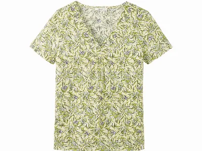 tranquillo tranquillo Bio-Damen-T-Shirt mit abgesetztem V-Ausschnitt, summer leafs,
