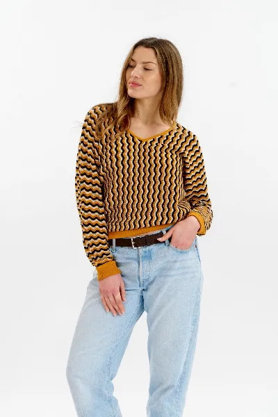 KOMODO KOMODO Damen vegan Pullover Clover Pointelle Senf