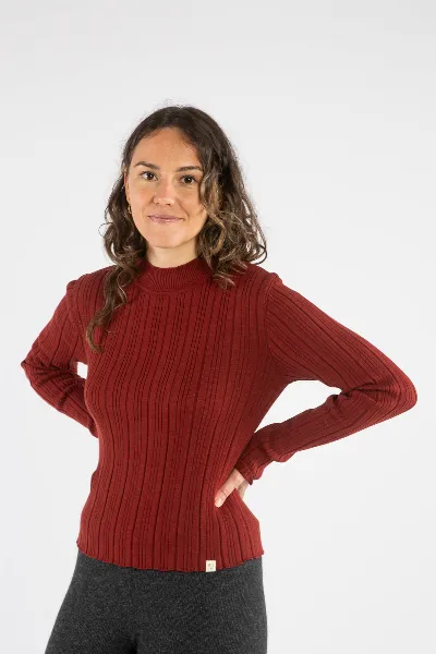 MATONA MATONA Damen vegan Longsleeve Ribbed Collared Maroon