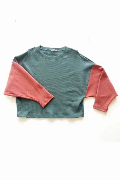 WiDDA WiDDA Damen vegan Sweater Waver Teal & Apricot