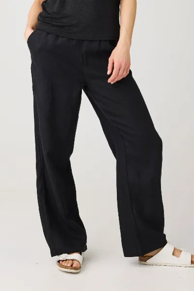 KnowledgeCotton Apparel KnowledgeCotton Apparel Damen vegan Hose Posey Weit Leinen Schwarz Jet