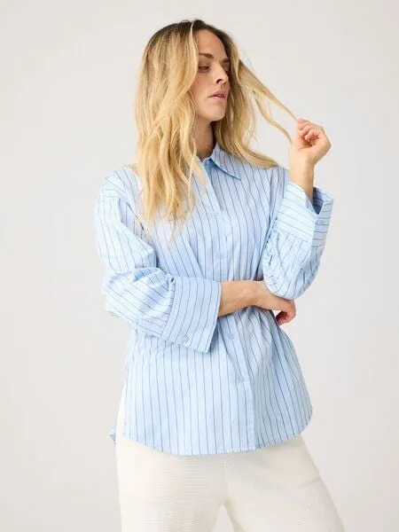 KnowledgeCotton Apparel KnowledgeCotton Apparel Lockere Bluse DEW mit Pinstripes aus Bio-Baumwolle