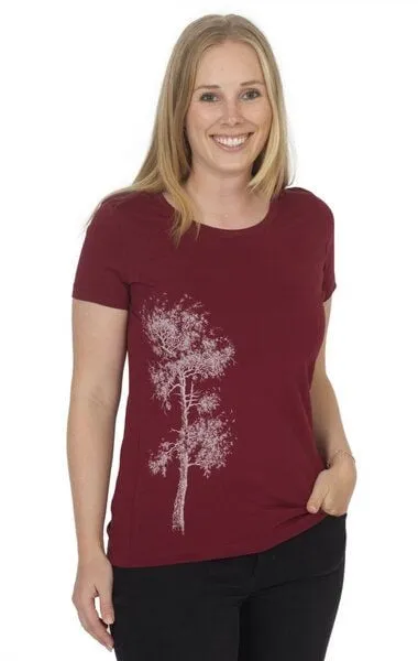 Life-Tree Life-Tree Shirt aus Biobaumwolle Fairwear für Damen Kiefer in Burgund Rot