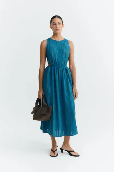 thinking mu Thinking MU Damen vegan Midikleid Kin Windsor Stripes Blau