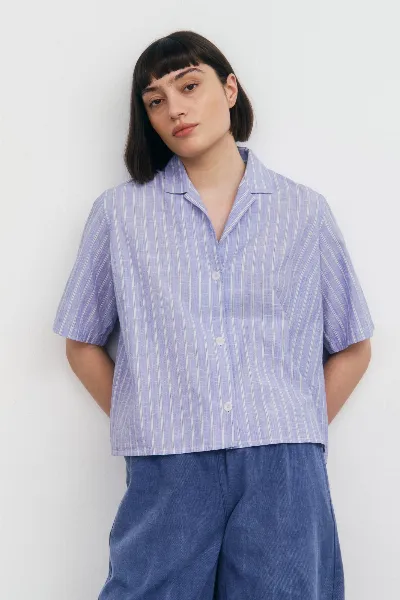 Rotholz Rotholz Damen vegan Hemd Bowling Blue Stripe