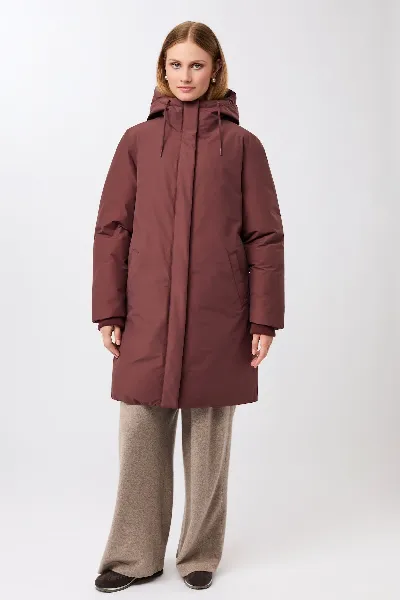 LangerChen LangerChen Damen vegan Lange Kapuzenjacke In Burgunder