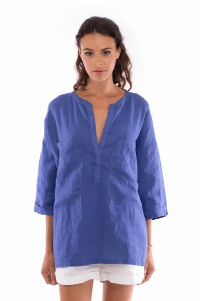 RAVENS VIEW IBIZA RAVENS VIEW IBIZA Damen vegan Hemd Ebba Klein Blau