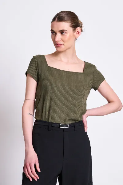 JAN N JUNE JAN 'N JUNE Damen vegan T-Shirt Arima Dark Olive
