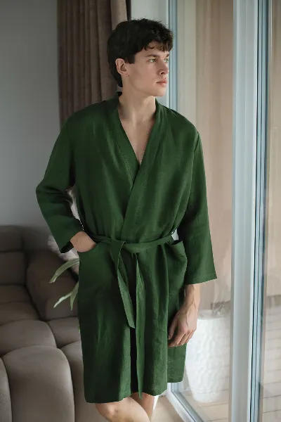 Amber Linen Amber Linen Herren vegan Bademantel Wald