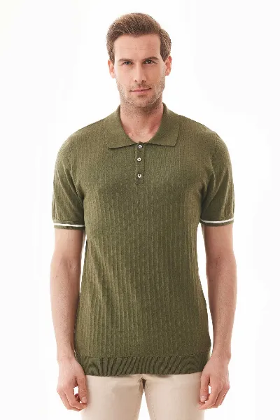 ORGANICATION ORGANICATION Herren vegan Polohemd Strick Khaki Grün