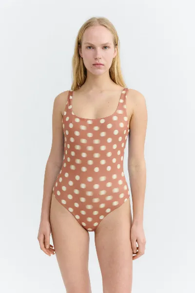 thinking mu Thinking MU Damen vegan Badeanzug Amalfi Bicolor Polka Dots Braun/Blau