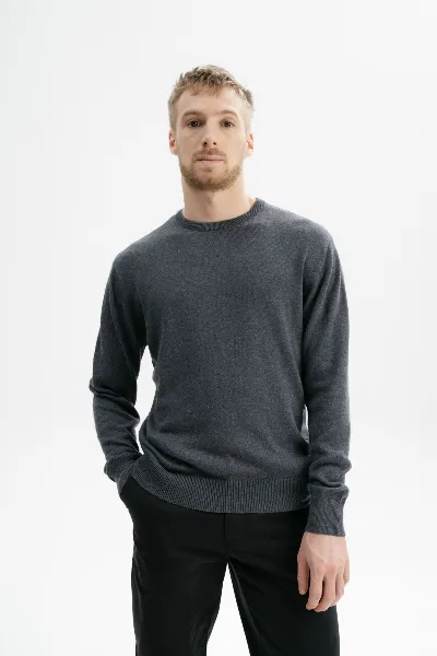 MELA MELA Herren vegan Feinstrickpullover Himal Anthrazit Melange