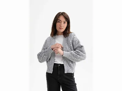 MELA MELA Bio-Damen-Rippstrick-Cardigan 'BHUMA' mit Raglan-Ärmel, grau melange,