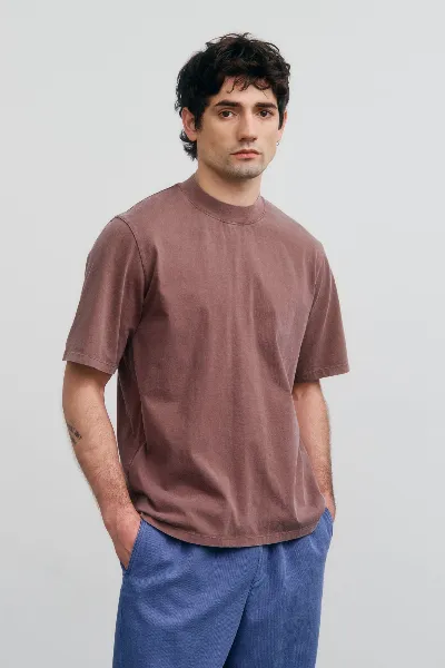 Rotholz Rotholz Herren vegan T-Shirt Breiter Kragen Verblasst