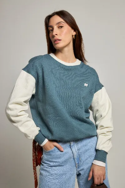 Trendsplant Trendsplant Damen vegan Sweatshirt Color Block Oversized Deep Spruce