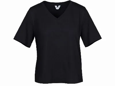 MELA MELA Bio-Damen-T-Shirt ANKITA mit V-Ausschnitt, schwarz,
