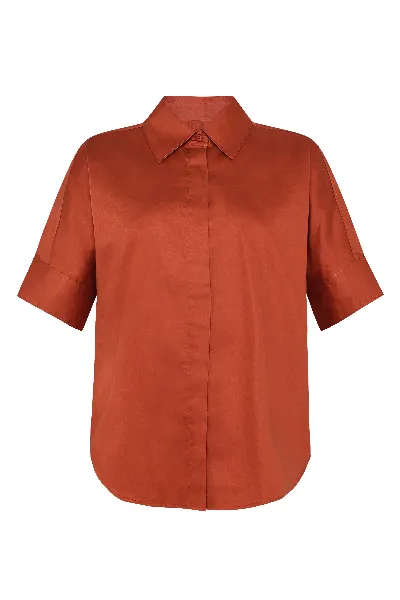 KnowledgeCotton Apparel KnowledgeCotton Apparel Damen vegan Kurzarmhemd Islet Regular Satin Burnt Brick