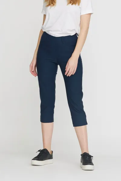LAURIE LAURIE Damen vegan Hose Anabelle Regular Capri Ml Marineblau