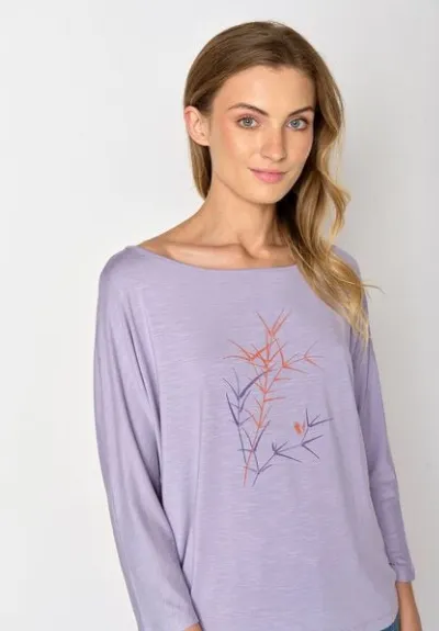 GreenBomb GREENBOMB Nature Bird Reed Simper - Gemütliches Longsleeve aus Viskose (LENZING ECOVERO) Mix / hochwertiger Print / Fair & Vegan