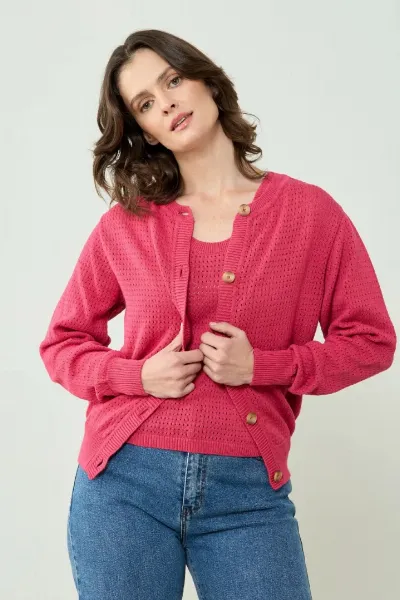 Clotsy Clotsy Damen vegan Strickjacke Dària Magenta