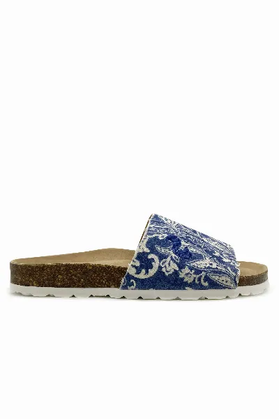 thies thies Damen vegan Pantoletten Rec Denim Pool Paisley Blau