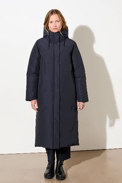 LangerChen LangerChen Damen vegan Langer Mantel Mit Kapuze Marine