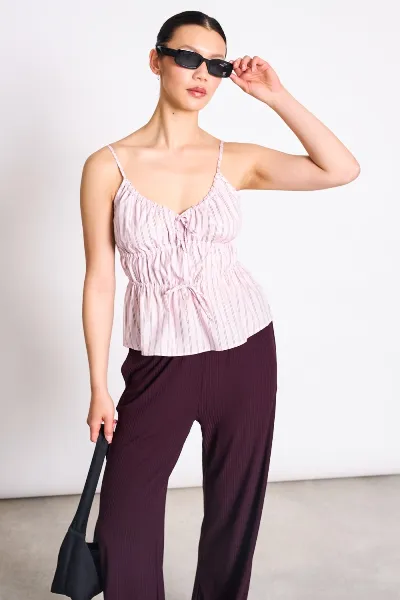 JAN N JUNE JAN 'N JUNE Damen vegan Krawatten-Top Spaghetti Ebur Light Orchid Striped