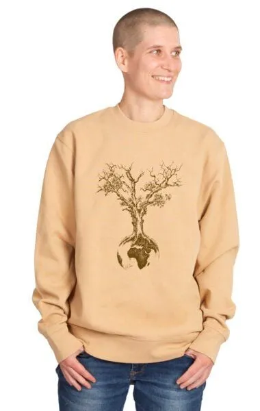 Life-Tree Life-Tree Sweater aus Biobaumwolle Fairwear Unisex Weltenbaum in Latte