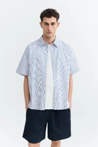 Thinking MU Hemd Kurtis Blue Colliure Stripes Blau