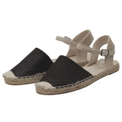 Japanwelt Espadrilles Japanwelt Espadrilles Damen Espadrilles Riemchen Canvas offen Slipper Sommersandalen