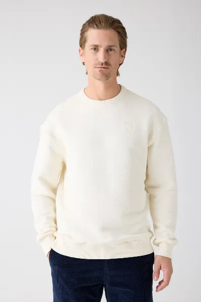 KnowledgeCotton Apparel KnowledgeCotton Apparel Herren vegan Sweatshirt Bruststickerei Reiher