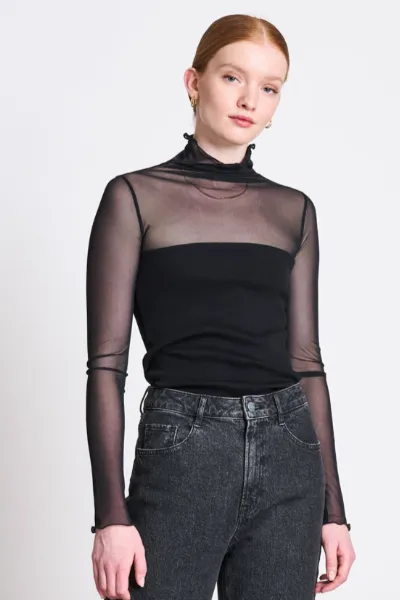 JAN N JUNE JAN 'N JUNE Damen vegan Rollkragenpullover Mesh Pluie