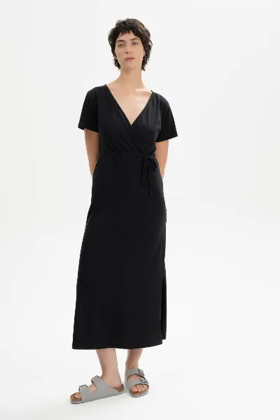 MELA MELA Damen vegan Kleid V-Ausschnitt Lang Shreoshi
