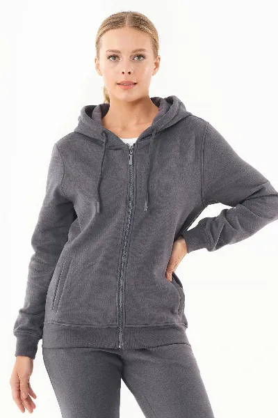 ORGANICATION ORGANICATION Damen vegan Soft-Touch-Kapuzenshirt Mit ReiÃŸverschluss Asphalt