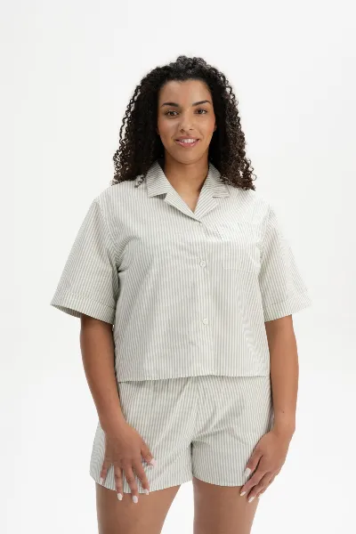 MELA MELA Damen vegan Pyjama Set Thymian/NaturweiÃŸ Gestreift