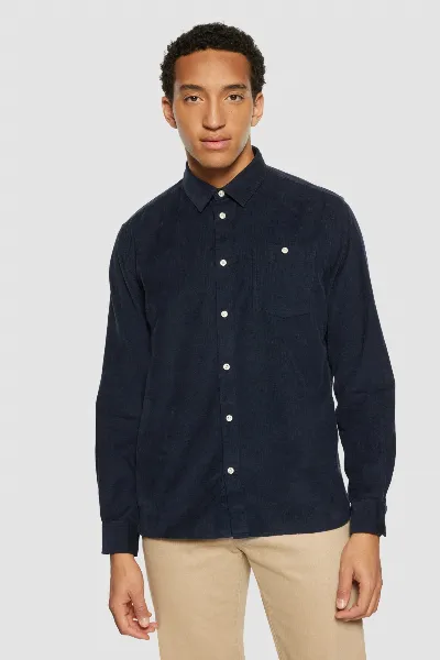 KnowledgeCotton Apparel KnowledgeCotton Apparel Herren vegan Hemd Corduroy Regular Total Eclipse Navy