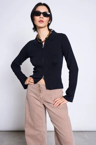 JAN N JUNE JAN 'N JUNE Damen vegan Zip Strickjacke Tyrie Nightfall