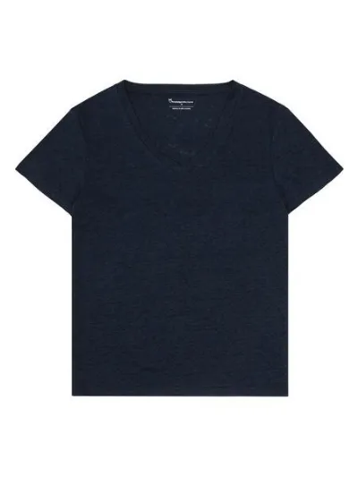 KnowledgeCotton Apparel KnowledgeCotton Apparel T-Shirt mit V-Ausschnitt aus Bio-Leinen
