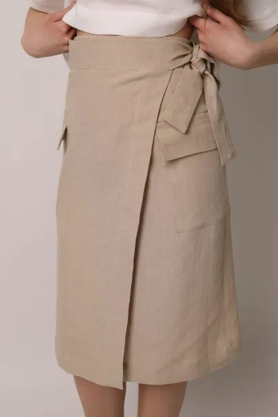 Amber Linen Amber Linen Damen vegan Wickelrock Vita Blasser Sand