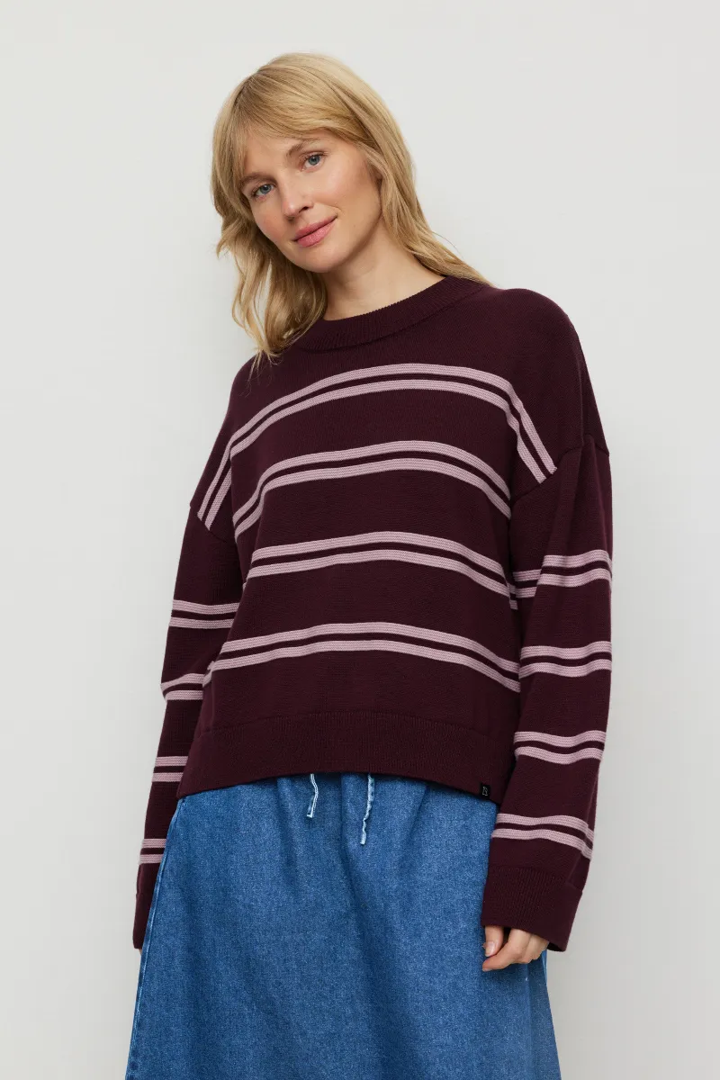 recolution Recolution Damen vegan Pullover Gingko Stripes In Dunkelpflaume